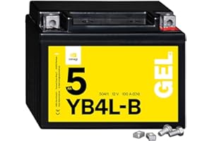 Denagi 50411 GEL YB4L-B Motorradbatterie 12V 5Ah, wartungsfrei versiegelt vorgeladen