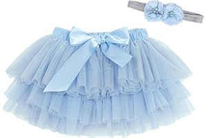 ANIMQUE Baby Kleinkind Mädchen Tutu Rock Prinzessin Rock Mini Tiered Super Soft Tüllrock Elastische Taille Ballett Tanzrock mit Windelüberzug + Stirnband