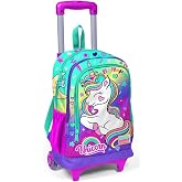 Coral High Işıklı Tekerlekli Unicorn &Ccedil;ek&ccedil;ek Okul ve Seyahat &Ccedil;antası Kız &Ccedil;ocuk Yeşil Mor