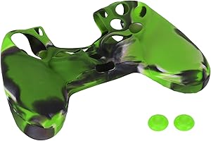 Vikye PS4-Controller-Skin-Silikonhülle, Silikonhülle, rutschfeste Schutzhülle mit 1 Paar Daumengriffen für PS4-Controller, Tarnblau(Tarngrün)