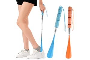 WASYPLSFOI Long Handled Travel Shoe Horn Horns Shoehorn Pull Chausse Pied Metal Telescopic for Men Women Kid Seniors, 2 Pack Colorful