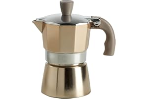 MOPITA SMART LIVING FLUO di Q.b. by MOPITA, Caffettiera 1 Tazza in Alluminio, Guranizione in Silicone, Manico Antiscottatura, Per Tutti i Piani Cottura, No Induzione, Colore Gold