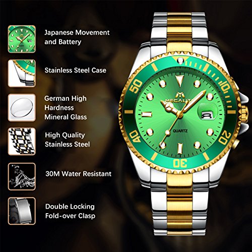 Herren-Uhren-Edelstahl-Mnner-30M-Wasserdicht-Luxus-Design-Datum-Kalender-Gro-Mode-Armbanduhr-Geschfts-Beilufig-Sport-Kleid-Analog-Quarz-Schwer-Uhr-mit-Grn-Zifferblatt-Silber-Gold-Uhrenarmband
