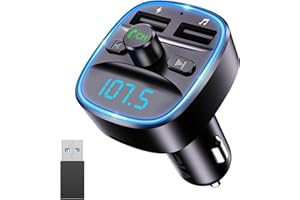 ORIA nadajnik Bluetooth 5.3 FM, adapter do radia samochodowego z mikrofonem, 2 ładowarki USB, wyświetlacz LED, zestaw głośnomówiący, samochodowy odtwarzacz muzyczny, obsługuje kartę TF, dysk USB