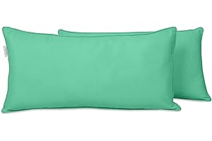 Vargottam Indoor/Outdoor Polyester Fabric Lumbar Pillow Cover, All-Weather Waterproof Rectangular Cushion Case for Patio Furniture, 12" x 18" Set of 2 -Aquamarine