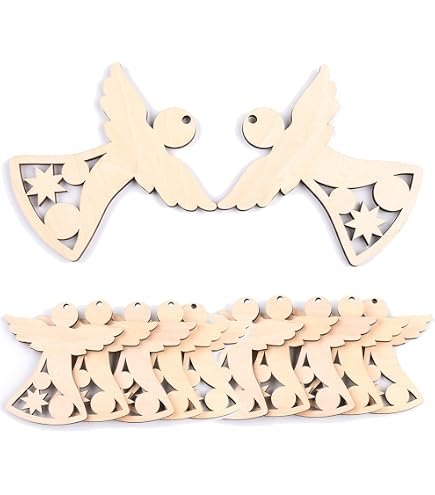 Lot De 40 Pendentifs Ange Gardien En Bois - Décoration Noël Porte-Bonheur Blanc Avec Cœur