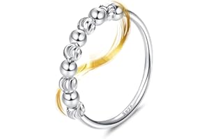 ORAZIO 925 Sterling Silber Fidget Ring mit gefrosteten Perlen Angstringe für Angst Zappeln Stapelring für Angst Stressband Ring Angstringe für Frauen Männer