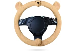 Ergocar Mignon Animaux Couverture de Volant de Voiture Hiver Chaud Dessin Animé Protecteur de Volant de Voiture Anti-Dérapant 38cm (15 ") Avancé Microfibre Flanelle (Ours Beige)