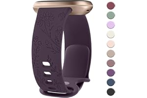 Tobfit Correa para Fitbit Versa 3 Correa/Fitbit Versa 4 Correa/Fitbit Sense/Sense 2 Correa Mujer Hombre, Pulseras de Repuesto de Silicona, Correa con Grabado Floral, Bonita Correas Deportiva