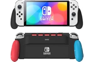 MEQI Grip-Schutzhülle kompatibel mit Nintendo Switch OLED-Modell, einzigartiges verbessertes Design mit 5 Spielschlitzen, bequemes und ergonomisches Griffschalter-Zubehör