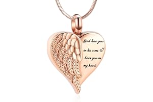 Minicremation Heart Urn Necklace Pendants for Ashes Angel Wings Cremation Jewelry for Women Men Keepsake Memorial Ash Jewelry Always in my Mind Forever in my Heart