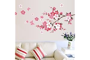 WandSticker4U®- Stickers muraux FLEURS DE CERISIER avec papillons rose rouge (120x50 cm) I sakura vigne floral branche arbre autocollant sticker mural pour salon chambre cuisine carrelage couloir