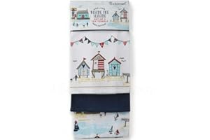 OZMO Cooksmart Beside the Seaside Tea Towel Set 100% Cotton Pack of 3 Dish Cloths