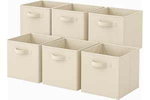 PowerKing Fabric Storage Box Organiser, 6 Foldable Storage Containers, Storage Box, Cube, Beige