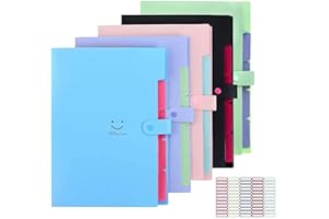 SUPMAKER 5 Pack Expanding File Folders Accordion Document Organizer, Letter A4 Paper Placstic File Folder 5 Pocket Expandable File Jackets for School Office Home