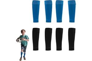 SKHAOVS 4 Paires Tibias de Football Chaussette, Football Socks, Chaussettes de Protection de Football, Manchons pour Football, Chaussettes de Soutien, pour Former Concours