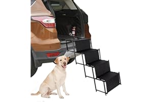 Gziztx Dog Stair 4-step Folding Dog Steps for Cars, Portable 46.5CM Widen Dog Steps for Large Dogs, Nonslip Surface, for Cars Trucks SUV, Supports Up to 80KG