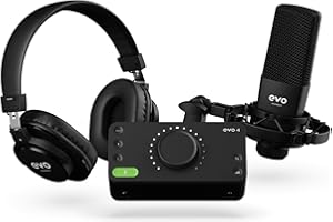 AUDIENT EVO Start Recording Bundle (interface audio EVO 4, microphone à condensateur à large diaphragme SR1, casque de studio fermé SR2000, une araignée de microphone, un câble de connexion XLR), Noir
