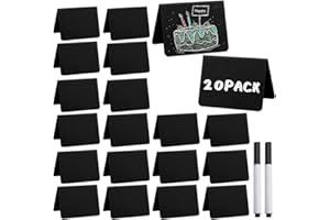 CLIUNT Kunststoff Buffet Schilder, 20 Stück Mini Kreidetafel Set, Kreidetafeln Buffet, Abwischbare Mini Kreidetafeln, für Hochzeit - Party - Essen - Food, 7.5 x 10cm (Schwarz/V Form)