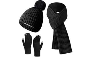Airuzara Winter Hat Scarf Gloves Set for Men & Women best gifts - Fleece Lined Beanie, Long Knit Scarf & Touchscreen Gloves | Cold Weather Warm Set for Skiing, Cycling, Running,outdoor sports