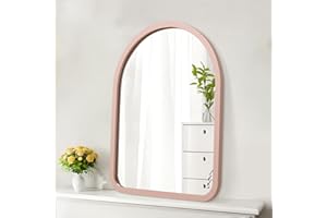 HLFMVWE Arch Mirror, Wood Framed Wall Mirrors, Farmhouse Decorative Vintage Hanging Mirror for Bathroom Living Room Bedroom Hallway Pink