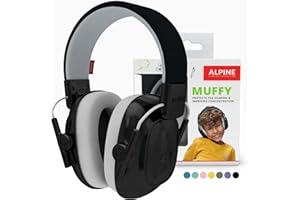 Alpine Muffy Kids - Cuffia Antirumore per Bambini 5-16 Anni - Protezione Orecchie di Prima Qualità - Fascia Regolabile - Nero