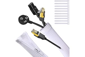 UPXDUMI Cable Tidy Zip Sleeve for PC/TV, 20mm - 1.2m Desk Cable Management Organisers, Wire Tidy Loom Tube Cord Wrap Protector with 10 PCS Reusable Cable Ties for Home, Office, 50+70cm, White