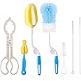 SYGA 7 Pcs Baby Milk Bottle Nipple Straw Brush Sponge BPA Free PP Cleaning Brush Cleaner Bottle Tong