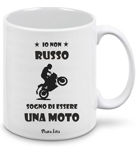 Tazza Mug Io non russo sogno di essere una moto - in ceramica simpatica per la colazione, caffè o tè