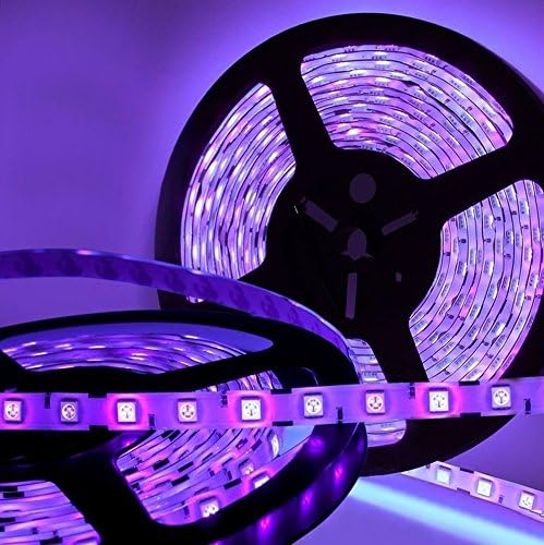 AMARS DC 12V 5M/16.4ft 5050 SMD 60leds/m 300 Waterproof IP65 LED UV 395nm-405nm Light Strip Outdoor Purple/Ultraviolet LED Light Bulb Lighting