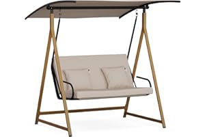‎BLUMFELDT blumfeldt ZenGrove Hollywoodschaukel 2-Sitzer – Verstellbares Sonnendach, Wetterfester Stahlrahmen, 160 kg Belastung, Dicke Polster Für Komfort