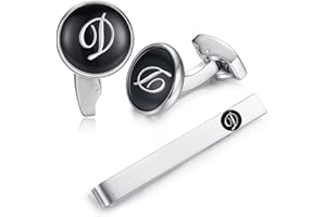 Honey Bear Carta Inicial Alfabeto Gemelos & Clip Pasador de Corbata Pisacorbatas - Acero Inoxidable para la Camisa de los Hombres Regalo de Boda del Negocio Negro