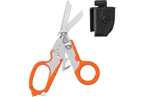 IMKRC Raptor Ciseaux de premiers secours tout-en-un, ciseaux tactiques, ciseaux de poche et outils de pompier, ciseaux médicaux, coupe-anneau, brise-verre en tuff avec étui utilitaire (orange)