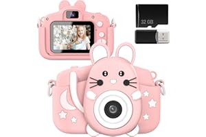 Gofunly Camara Fotos Infantil - 1080P 2,0" HD Camara de Fotos para Niños con Tarjeta de 32GB, Cámara Fotos Niños, Selfie Video Cámara Digital para Niños Regalos para Niños y Niñas de 3-12 Años-Rosa