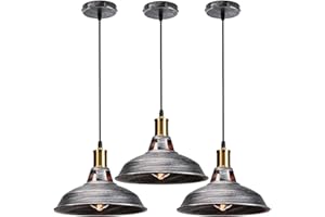 STOEX 3PCS Suspension Luminaire Vintage Métal 27cm, Lustre Plafonnier Industriel Lampes LED E27 Corde Ajustable pour Salon Cuisine Restaurant Salle à manger Chambre (Argenté)