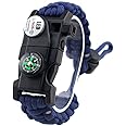 Adjustable Survival Bracelet, 7 Core Paracord 20 in 1 Emergency Sports Wristband Gear Kit with Waterproof LED SOS Light, Compass, Rescue Whistle, Fire Starter Multi-tool for Wilderness Adventure