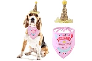 AMASAWA Cappello Compleanno Cane, Triangolo Bandana Compleanno Cane, Set Compleanno Animali Sciarpa Bandana Triangolare Set Compleanno Vestito e Decorazione Set Perfetto per Cani Cucciolo, (Rosa)