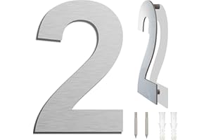 YWONOBY Edelstahl Hausnummer - Wetterfest und Pflegeleicht - Metallic Mattes Silber Finish - Moderner Schwebender Aussehen und Einfache Installation - Höhe 152 mm - Arial Ziffer 2