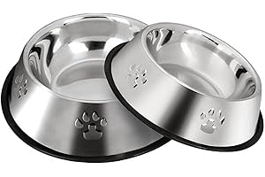 SUOXU 2 Edelstahl Hundenäpfe,Hund Futternapf,Hund Teller Schalen mit rutschfesten Gummiunterlagen,Kleine und Mittlere Futterschale für Haustiere und Wasserschale (18cm/7 Zoll)