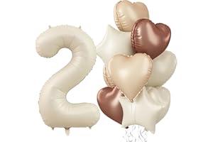 GOVPY Luftballon 2. Geburtstag für Mädchen, Nude Creme Beige Helium Zahl 2 Folienballon Neutraler Stern Ballon Deko, Cremefarbene Braun Aprikose Kaffee Herz Ballon für 2 Geburtstagsdeko Jubiläum Party Deko