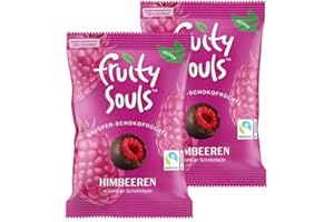 FruitySouls - Gefriergetrocknete Himbeeren mit Zartbitter Schokolade | 2 Pack (160g) | Vegan | Schokolierte Früchte | Gefriergetrocknete Früchte mit knackigem Zartbitter-Schokomantel | Schokofrüchte
