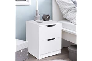 BAKAJI Comodino Camera da Letto Mobiletto Cassettiera 2 Cassetti Maniglia a fessura Design Moderno in legno MDF Mobile Arredo Casa Dimensione 50 x 40 x 40 cm (Bianco)