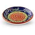 Garlic Grater Plate #Ref 4. Handmade and Hand Painted in Cordoba, Spain. Blue with Green and Orange Circle. Wild Flowers.