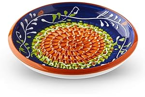 THE GREAT GARLIC GRATER Garlic Grater Plate #Ref 4. Handmade and Hand Painted in Cordoba, Spain. Blue with Green and Orange Circle. Wild Flowers.
