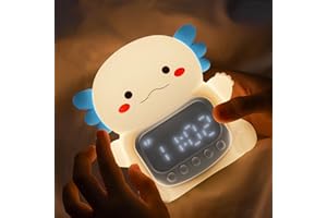 YILIAW Axolotl Alarm Clock with Night Light for Kids, Rechargeable Silicone Lamp Time to Wake Clock Cute Animal Tabletop Lamp, Perfect Sleep Companion for Boys Girls, White
