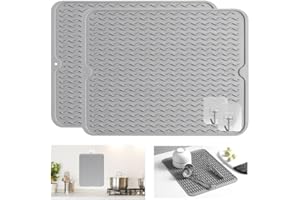 TAIHOBO 2 Stück Silikon Abtropfmatte Spüle 40×30cm, Hitzebeständig Abtropfmatte Geschirr, Rutschfestes Silikon-abtropfmatte, Aufhängbare Silicone Draining Mat für Küchen Wohnwagen