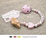 Veilchenwurzel an Schnullerkette mit Namen | natürliche Zahnungshilfe Beißring für Babys | Schnullerhalter mit Wunschnamen - Mädchen Motiv Herz in rosa