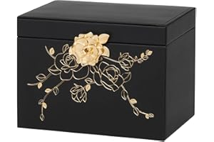 Enthralite Jewellery Box with Lock for Girls: Jewellery Organiser for Dresser - 3-Drawer Earrings Storage Girls Women Gift (Black)