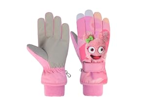 HNGEMSY Waterproof Kids Gloves Winter Cold Weather Fleece Lined Thermal Warm PU Palm Snow Ski Cycling Glove for Age1-13 Boys Girls Kid Boy Toddler Girl Children Skiing Snowboarding