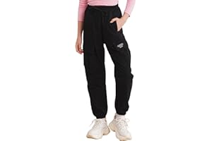 TiaoBug Enfant Fille Pantalon Cargo Multi Poche Taille Elastique Pantalon Jogging de Sport Danse Hip-hop Hiver Printemps Casual Workout 3-14 Ans